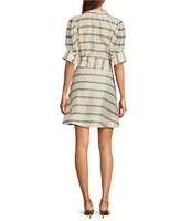 Buru Puff Sleeve Banded Ruffle Collar A-Line Mini Dress