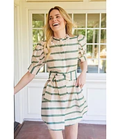 Buru Puff Sleeve Banded Ruffle Collar A-Line Mini Dress
