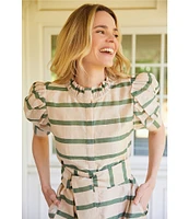 Buru Puff Sleeve Banded Ruffle Collar A-Line Mini Dress