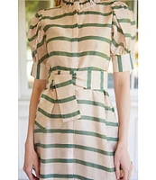 Buru Puff Sleeve Banded Ruffle Collar A-Line Mini Dress