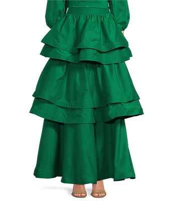 Buru Teagan Tiered Ruffle Full Length Pocketed A-Line Skirt