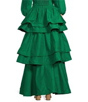 Buru Teagan Tiered Ruffle Full Length Pocketed A-Line Skirt