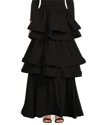 Buru Teagan Tiered Ruffle Full Length Side Seam Pocket A-Line Skirt