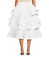 Buru Teagan Tiered Ruffle Midi Length Pocketed A-Line Skirt