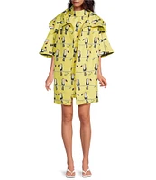 Buru Toucan Print Oversized Point Collar 3/4 Sleeve Side Pocket Car Coat