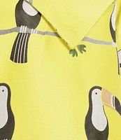 Buru Toucan Print Oversized Point Collar 3/4 Sleeve Side Pocket Car Coat