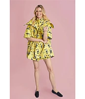 Buru Toucan Print Oversized Point Collar 3/4 Sleeve Side Pocket Car Coat
