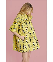 Buru Toucan Print Oversized Point Collar 3/4 Sleeve Side Pocket Car Coat