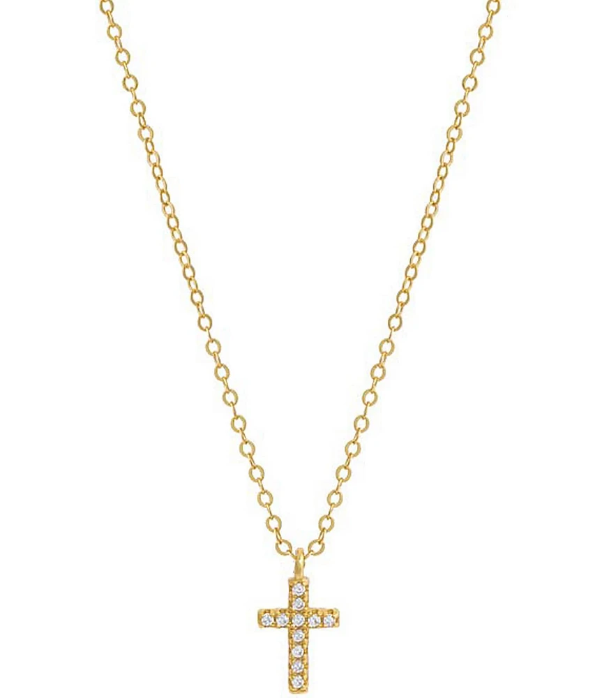 By Adina Eden Mini Pave Crystal Cross Short Pendant Necklace