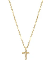 By Adina Eden Mini Pave Crystal Cross Short Pendant Necklace