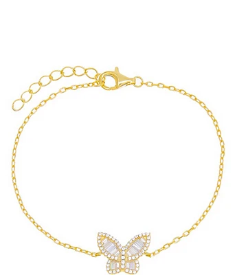 By Adina Eden Pave Sterling Silver Baguette Butterfly Line Bracelet