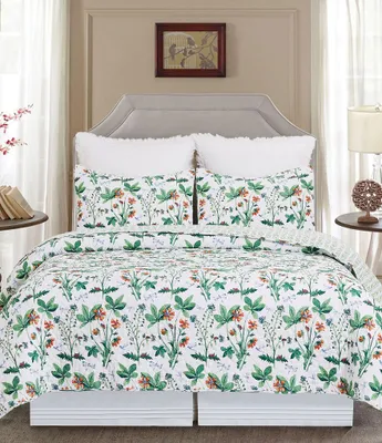 C&F Home Clover Bug Floral Reversible Green Chevron Quilt Mini Set