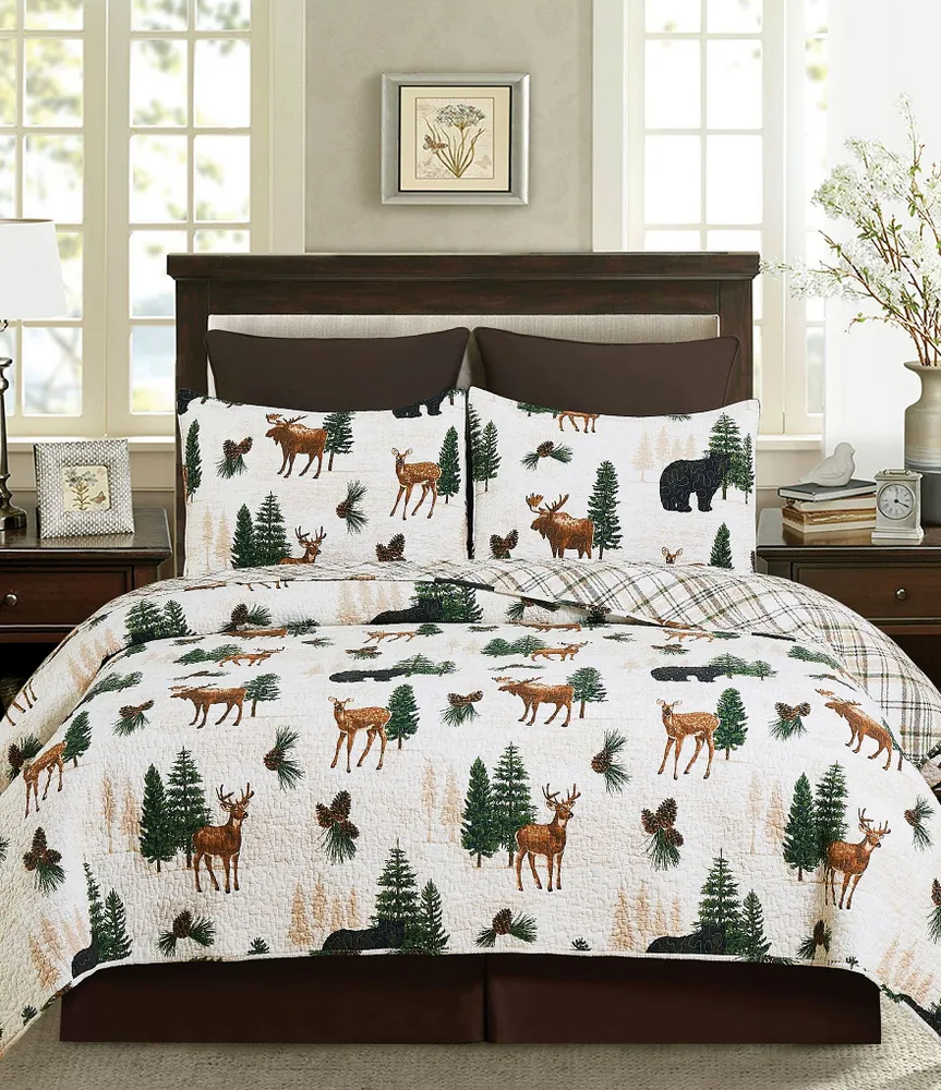 C&F Home Nolan Deer And Pine Reversible Plaid Quilt Mini Set