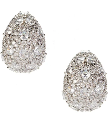 C by Cezanne CZ Pave Bean Hoop Earrings