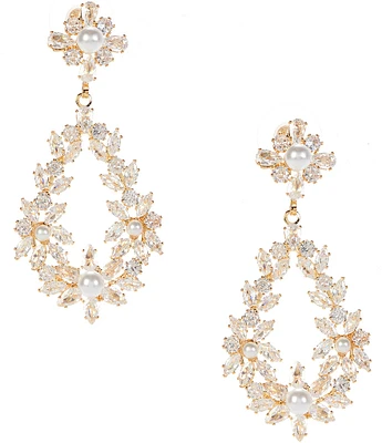 C by Cezanne CZ Wreath Pearl Drop Earrings