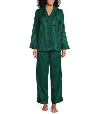 Cabernet Jacquard Stripe Woven Satin Notch Collar Long Sleeve Pant Pajama Set