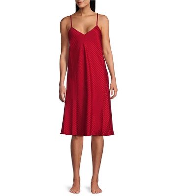 Cabernet Jacquard Stripe Woven Satin Sleeveless V-Neck Chemise