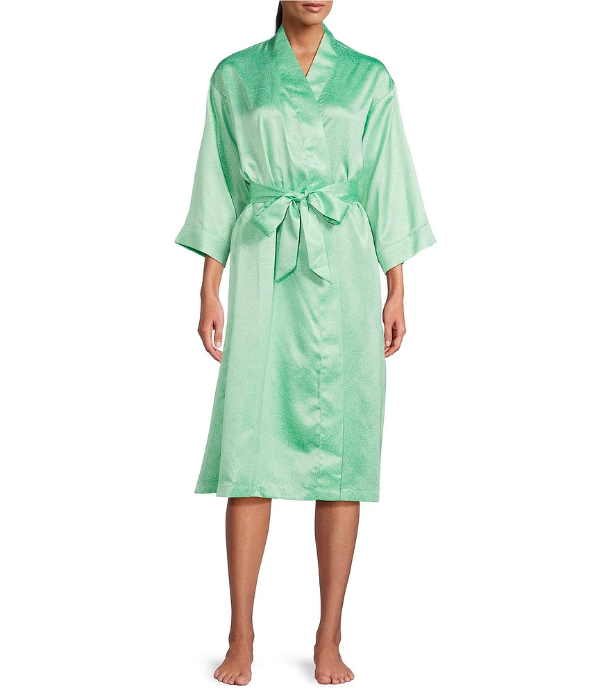 Cabernet Leafy Satin 3/4 Sleeve Coordinating Wrap Robe