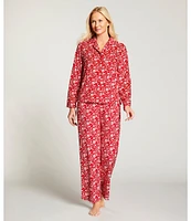 Cabernet Long Sleeve Notch Collar Floral Fleece Holiday Pajama Set