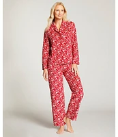 Cabernet Long Sleeve Notch Collar Floral Fleece Holiday Pajama Set