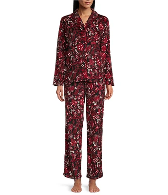 Cabernet Long Sleeve Notch Collar Paisley Print Fleece Pajama Set