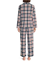 Cabernet Long Sleeve Notch Collar Plaid Print Fleece Pajama Set