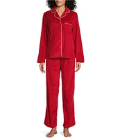 Cabernet Long Sleeve Notch Collar Solid Fleece Holiday Pajama Set