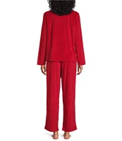 Cabernet Long Sleeve Notch Collar Solid Fleece Holiday Pajama Set