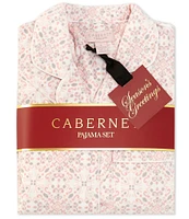 Cabernet Long Sleeve Notch Collar Tile Print Fleece Holiday Pajama Set