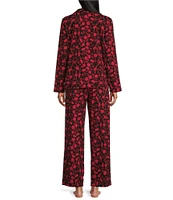 Cabernet Petite Size Floral Print Long Sleeve Notch Collar Coordinating Knit Pajama Set