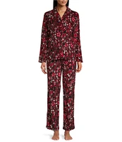 Cabernet Petite Size Long Sleeve Notch Collar Paisley Print Fleece Pajama Set