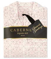 Cabernet Petite Size Long Sleeve Notch Collar Tile Print Fleece Holiday Pajama Set