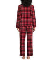 Cabernet Plaid Print Long Sleeve Notch Collar Coordinating Holiday Knit Pajama Set