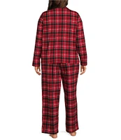 Cabernet Plus Size Plaid Print Long Sleeve Notch Collar Coordinating Holiday Knit Pajama Set