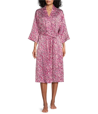 Cabernet Satin 3/4 Sleeve Coordinating Dotted Wrap Robe