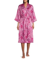 Cabernet Satin 3/4 Sleeve Coordinating Floral Wrap Robe