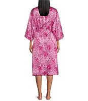 Cabernet Satin 3/4 Sleeve Coordinating Floral Wrap Robe