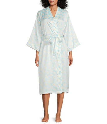 Cabernet Satin 3/4 Sleeve Coordinating Floral Wrap Robe