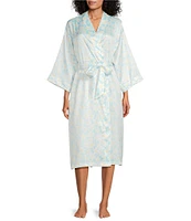 Cabernet Satin 3/4 Sleeve Coordinating Floral Wrap Robe