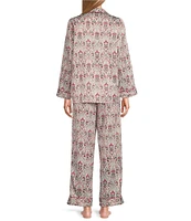 Cabernet Satin Damask Print Long Sleeve Notch Collar Pajama Set