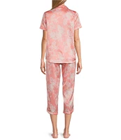 Cabernet Satin Floral Print Short Sleeve Notch Collar & Pant Pajama Set