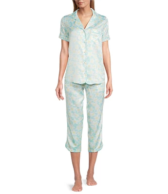 Cabernet Satin Floral Short Sleeve Notch Collar & Pant Pajama Set