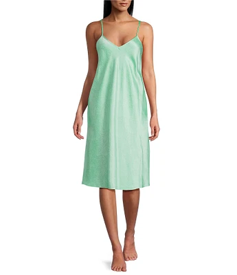 Cabernet Satin Leafy Print Sleeveless V-Neck Chemise