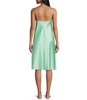 Cabernet Satin Leafy Print Sleeveless V-Neck Chemise
