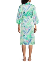 Cabernet Satin Tropical Print 3/4 Sleeve Coordinating Wrap Robe