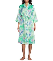 Cabernet Satin Tropical Print 3/4 Sleeve Coordinating Wrap Robe