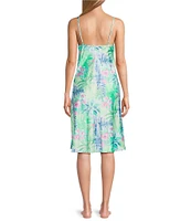 Cabernet Satin Tropical Print Sleeveless V-Neck Chemise