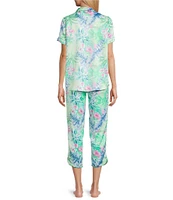Cabernet Satin Tropical Short Sleeve Notch Collar Capri Pajama Set
