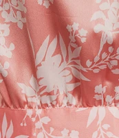 Cabernet Woven Satin Floral Print Shawl Collar 3/4 Kimono Sleeve Tie Waist Short Robe