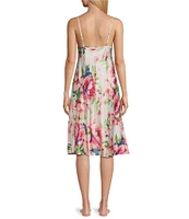 Cabernet Woven Satin Floral Print Sleeveless V-Neck Midi Chemise